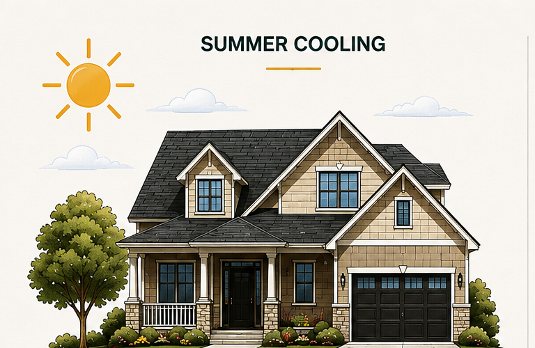 Detailed summer home illustration for geothermal cooling