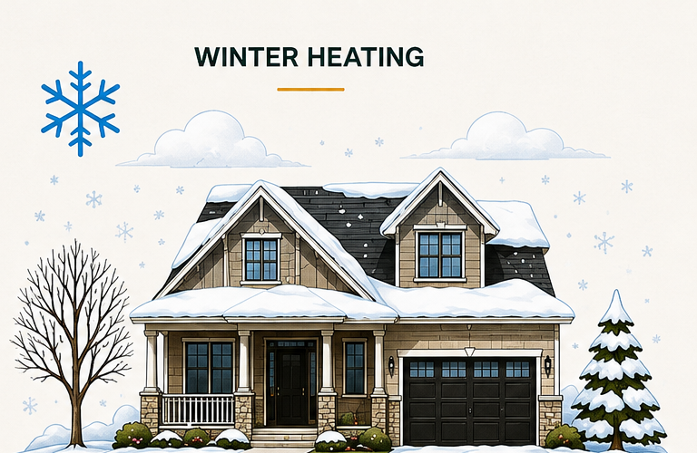 Detailed winter home illustration for geothermal heating